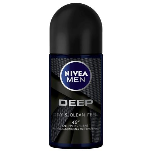 Nivea Men Deep Black Carbon Dry & Clean Feel 48h Deo Roll-On Ανδρικό Αποσμητικό 48ωρης Προστασίας 50ml